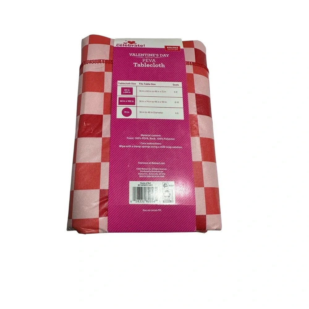 celebrate valentines peva tablecloth reusable 60X102 rectangle inches red pink‎